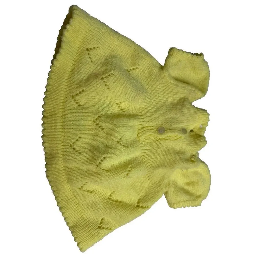 Vintage Handmade Yellow Crochet Baby Flowers Dress 3-6 Months